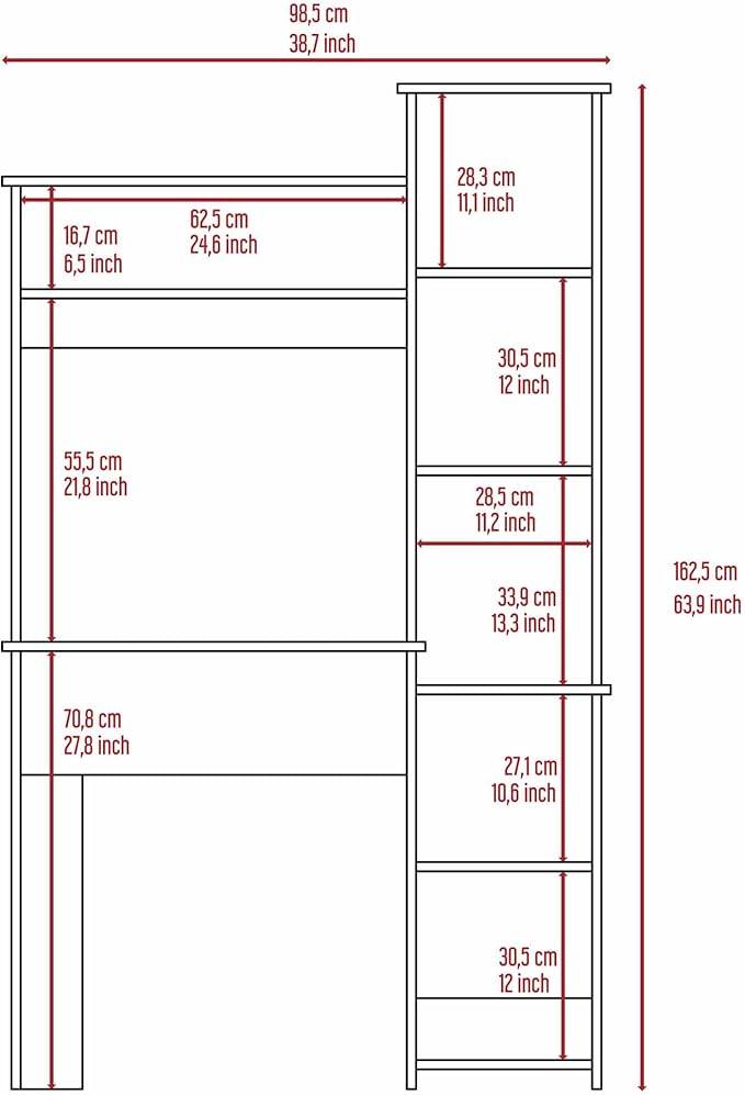 NicBex Laik-DW-00076-DX Desks, 38.7" W x 17.8" D x 63.9" H, White