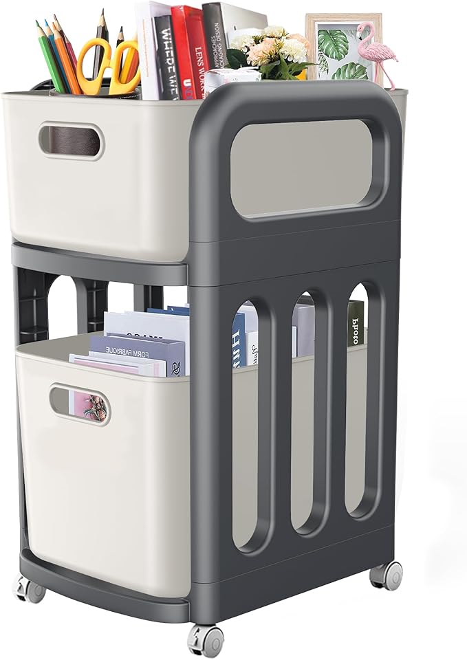File Cabinet, Easy Assembled Mobile Filing Cabinets with Wheels, 2 Drawer Under Desk Rolling Cart for Home Office Legal/Letter/A4 Size File