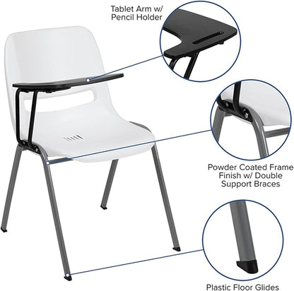 Flash Furniture HERCULES White Ergonomic Shell Chair with Right Handed Flip-Up Tablet Arm
