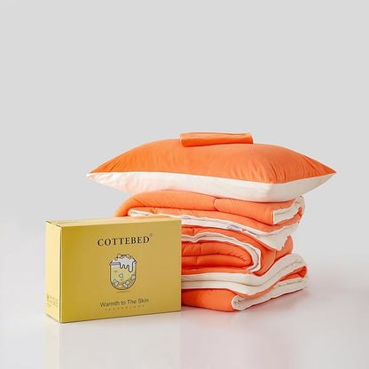COTTEBED Warm Reversible Softness Burnt Orange and Beige King Size Comforter Sets Clearance, California King Soft Fully Breathable Bedding Down Comforter and Pillowsham for Women Winter King/Cal King