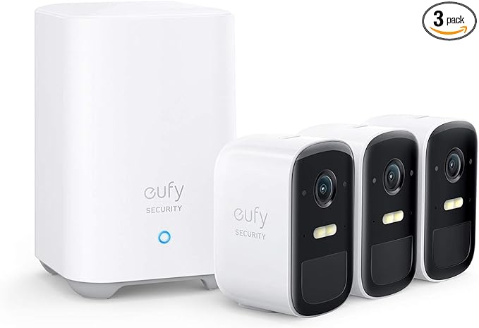 eufy Security, eufyCam 2C 3-Cam Kit, Security Camera Wireless Outdoor, Home Security System, HomeKit Compatibility, 1080p HD, IP67, Night Vision, Motion Only Alert, No Monthly Fee