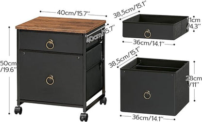 HOOBRO File Cabinet, 2-Drawer Filing Cabinet, Vertical Mobile Office Cabinet, Rolling Printer Stand, for A4/Letter Size Files, Nonwovens Drawer, for Home Office, Rustic Brown and Black BFK21WJ01