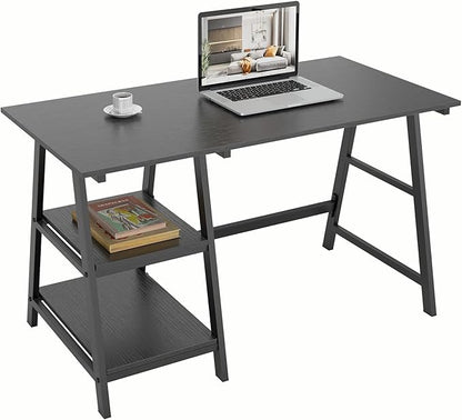 sogesfurniture 47 inches Writing Computer Study Desk with 2 Tier Storage Shelves on Left or Right Side, Trestle Desk, Home Office Study Desk,Black