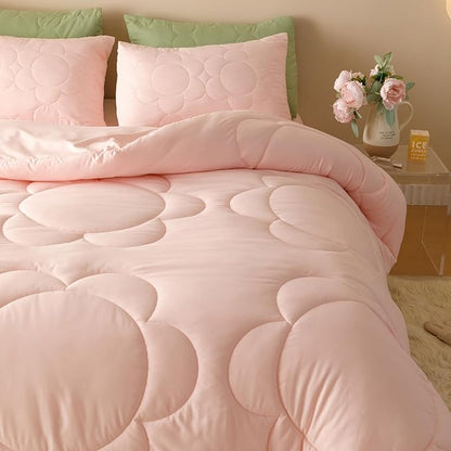 Pink Flower Comforter Queen Pink Sunflower Print Bed Queen Comforter Set 3 Pieces Dark Pink Floral Comforter Set for Women Girls Bedroom Decor All Season Hotel Quality Comforter Set