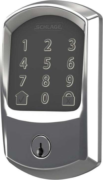 Schlage Encode Smart WiFi Deadbolt Lock for Front Door - Keyless Entry with App or Touchscreen - Works with Alexa, Apple HomeKit, Hey Google, & Airbnb - Create Codes for Guests - Bright Chrome Silver