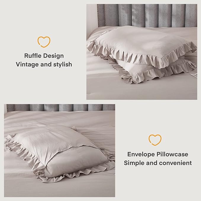 Andency Wheat Ruffle Comforter Set, 2 Pieces Kids Comforter Set Twin(66x90Inch), Farmhouse Shabby Chic Comforter Set, Soft Microfiber Kids Bedding Set