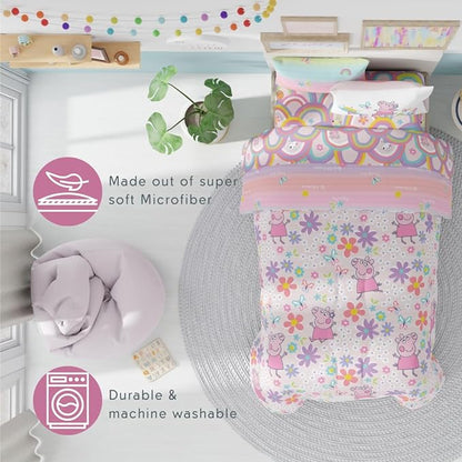Franco Peppa Pig Kids Bedding Super Soft Comforter and Sheet Set with Sham, 5 Piece Twin Size, (Officially Licensed Product)