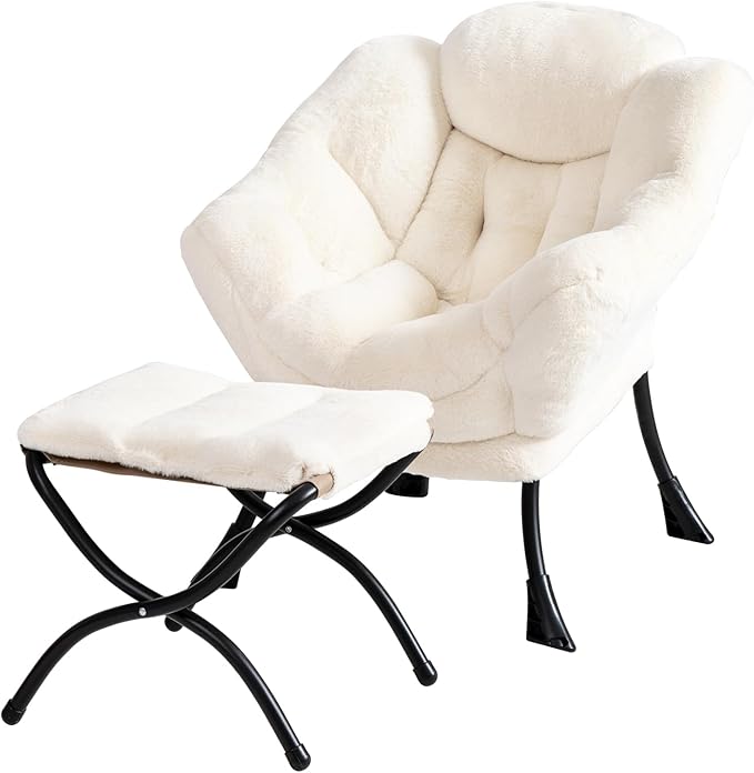 Welnow Toddler Kids Lazy Chair with Ottoman, Accent Comfy Lounge Children Armchair Couch with Armrest and Removable Cover, Detachable Reading Chair with Footrest for Boy or Girl, Plush Beige