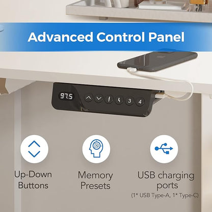 FLEXISPOT Electric Stand Up/ Standing Desk with 55 x 24 Splice Ergonomic Memory Controller Height Adjustable E150 (White Frame + 55" White Desktop)