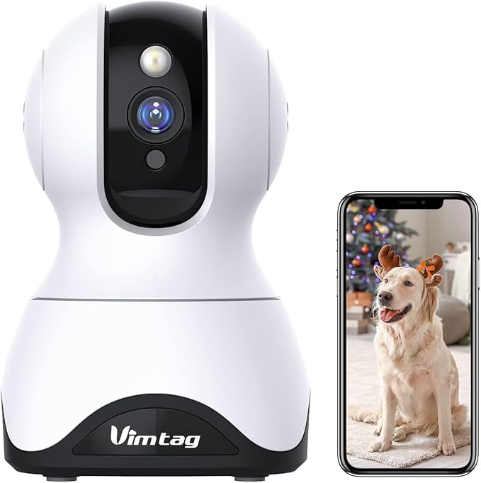 VIMTAG Security Camera Indoor 4K 8MP, Pet Camera 2.4 & 5Ghz WiFi, Baby Montior for Home Security Dog 360° Pan/Tilt, Phone App, Night Vision, Motion Alerts, Cloud/Local Storage, Support Alexa, 1 Pack
