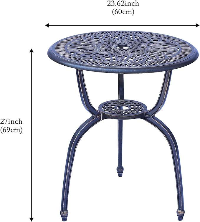 C/G 3 Piece Bistro Set,Outdoor Patio Set,Anti-Rust Cast Aluminum Bistro Table Set for Park Yard Front Porch Furniture(Antique Copper)