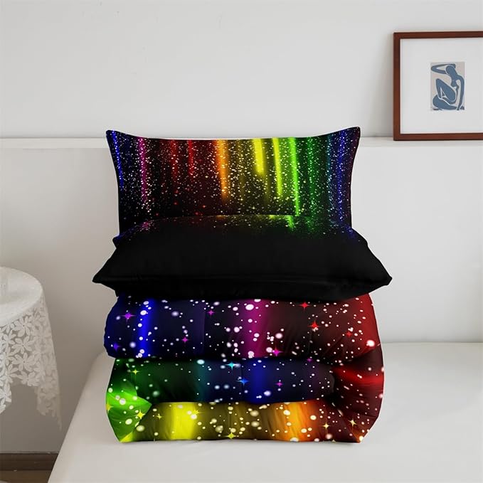 Abstract Ombre Comforter Set Kids Teens Colorful Bedding Set Decor Red Blue Green Yellow Comforter Room Decor 2Pcs Twin Size