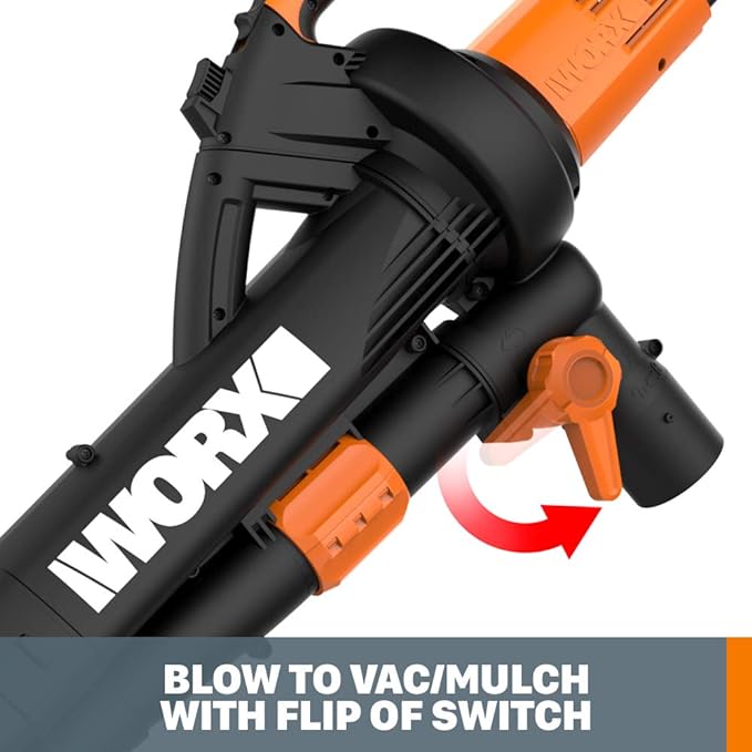 WORX WG509 TRIVAC 12 Amp 3-in-1 Electric Leaf Blower/Leaf Vacuum/Mulcher, Metal Impeller for Fine Mulching