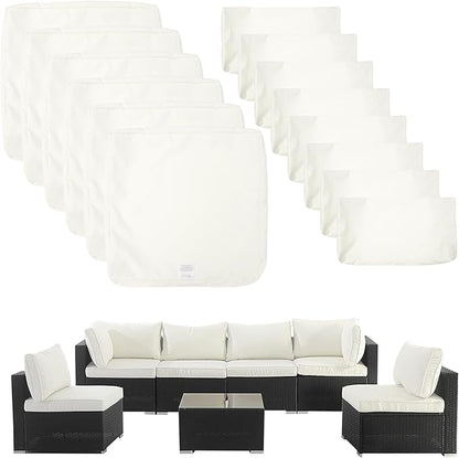 ClawsCover 14Pack Outdoor Patio Seat and Back Cushions Replacement Covers Fit for 7Pieces 6-Seater Wicker Rattan Sectional Couch Chair Furniture Set,Cream-Include Cover Only (Large)