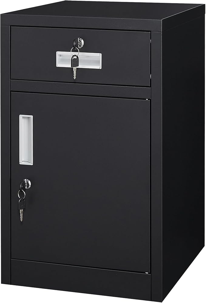 File Cabinet with Lock, Under Desk Locking Cabinet,Filing Cabinet for Home Office,Metal Filing Cabinet,Printer Stand Cabinet (Black)