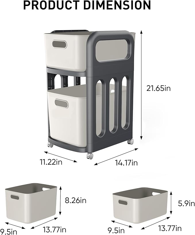 File Cabinet, Easy Assembled Mobile Filing Cabinets with Wheels, 2 Drawer Under Desk Rolling Cart for Home Office Legal/Letter/A4 Size File