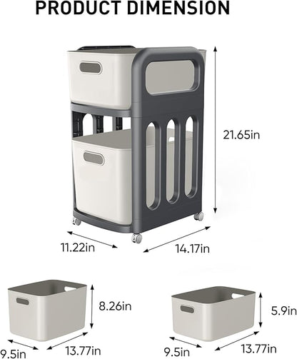 File Cabinet, Easy Assembled Mobile Filing Cabinets with Wheels, 2 Drawer Under Desk Rolling Cart for Home Office Legal/Letter/A4 Size File