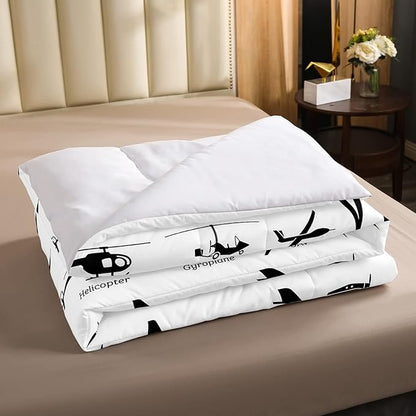 Erosebridal Airplane Comforter Set Queen,Black White Airplanes Bedding Set Space Rocket Aircraft Down Comforter for Boys Kids Teens Room Decor,Helicopter Biplane Quilt Duvet Sets with 2 Pillow Cases