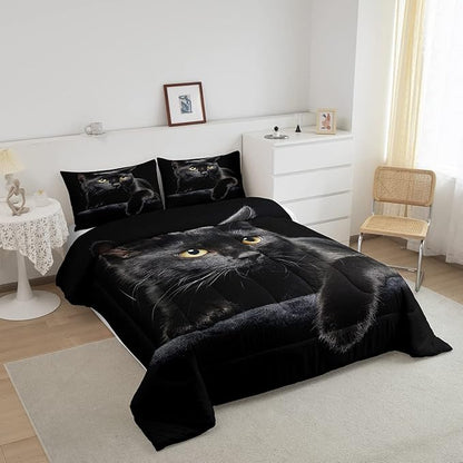 Cat Comforter Bedding Set Twin For Girls Kids,Black Cat Lying On The Black Sofa Pattern Printed Bedding Set,Black Comforter Set,Pet Animal Comforter Soft Breathable Microfiber Quilt With 1 Pillowcase