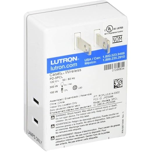 Lutron Caseta Smart Lamp Dimmer Switch (Lutron Smart Hub Required) for Floor and Table Lamps, for Dimmable LED Lights, up to 100 Watt, PD-3PCL-WH, White