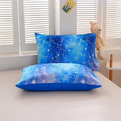 Holawakaka Tie Dye Constellation Print Ombre Comforter Set Full Size Girls Boys Gradient Galaxy Bedding Set (Cyan,Full)