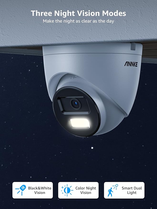ANNKE C800 4Pcs Ultra HD 4K PoE Security Cameras with AI Human/Vehicle Detection, 8MP Turret IP Camera with Audio, Spotlight Color Night Vision, H.265+, IP67 Weatherproof, Support 512GB Micro SD