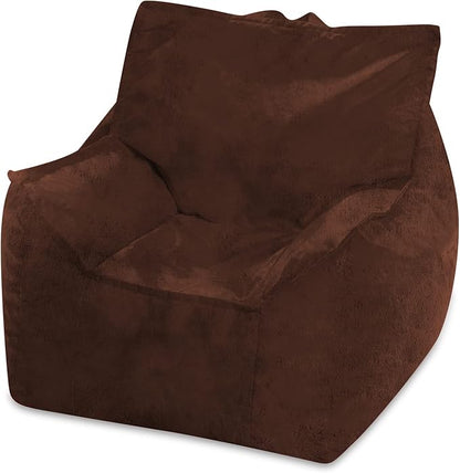 Posh Creations Structured Comfy Bean Bag Chair for Gaming, Reading, and Watching TV, Newport Chair, Rabbit Fur - Brown