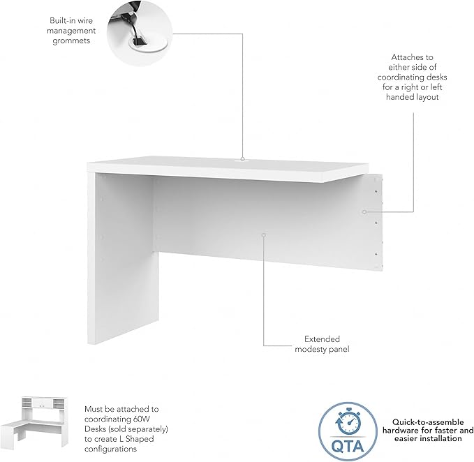 Bush Business Furniture Echo Desk Return/Bridge, Pure White