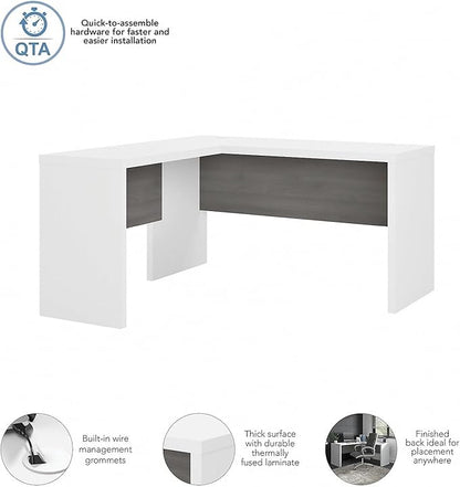 Bush Business Furniture Echo L Shape Desk with Wire Management | Corner Computer Table with Quick-to-Assemble Hardware | Home Office Credenza, 60W, Pure White and Modern Gray
