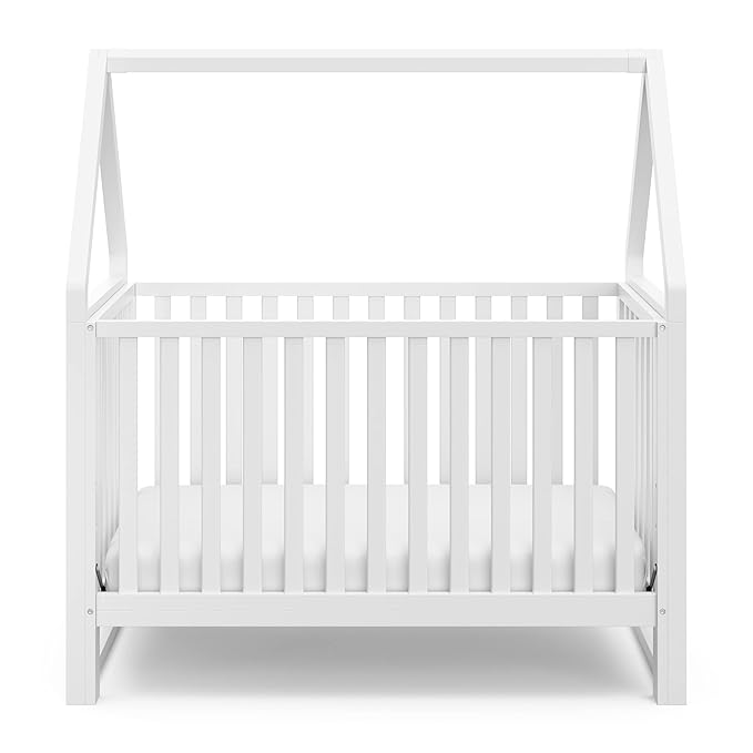 Storkcraft Orchard 5-in-1 Convertible Crib (White) – GREENGUARD Gold Certified, Canopy Style Baby Crib, Converts from Crib to Toddler Bed, Daybed and Full-Size Bed, Fits Standard Crib Mattress