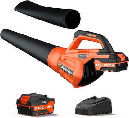 Leaf Blower 20V Leaf Blower Cordless with 4.0Ah Battery and Charger, High Power 400 CFM Electric Leaf Blower, Lightweight Handheld Cordless Blower for Lawn Care Yard Patio Garden Leaves Snow (Orange)