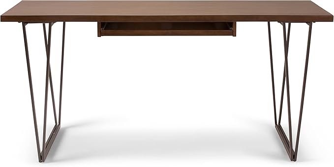 SIMPLIHOME Ryder SOLID WOOD and Metal 66 inch Wide Home Office Desk, Writing Table, Workstation, Study Table Furniture in Natural Aged Brown