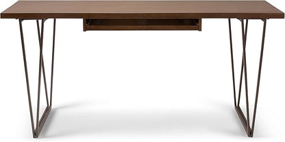 SIMPLIHOME Ryder SOLID WOOD and Metal 66 inch Wide Home Office Desk, Writing Table, Workstation, Study Table Furniture in Natural Aged Brown