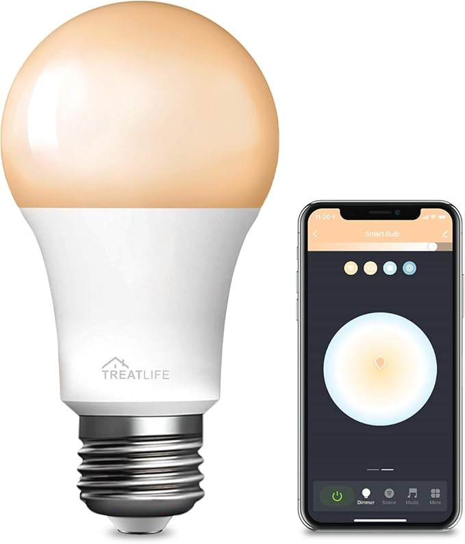 TREATLIFE Smart Light Bulbs, 2.4GHz WiFi LED Light Bulb, Dimmable Smart Bulb Compatible with Alexa, Google Home, SmartThings, UL Certified Warm White& Cool White(2700K-6500K), 800LM, E26, A19, 9W