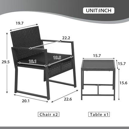 FDW Wicker Patio Chairs Rattan Bistro Set Outdoor Furniture for Backyard Porch Poolside Lawn, Cushion, Black and Black