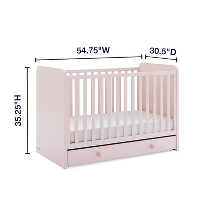 Delta Children babyGap Graham 4-in-1 Convertible Crib with Storage Drawer + Brannan Bear Bookcase with Bins + Brannan Bear Wall Shelf with 4 Hooks, Blush Pink/Dark Pink (Bundle)