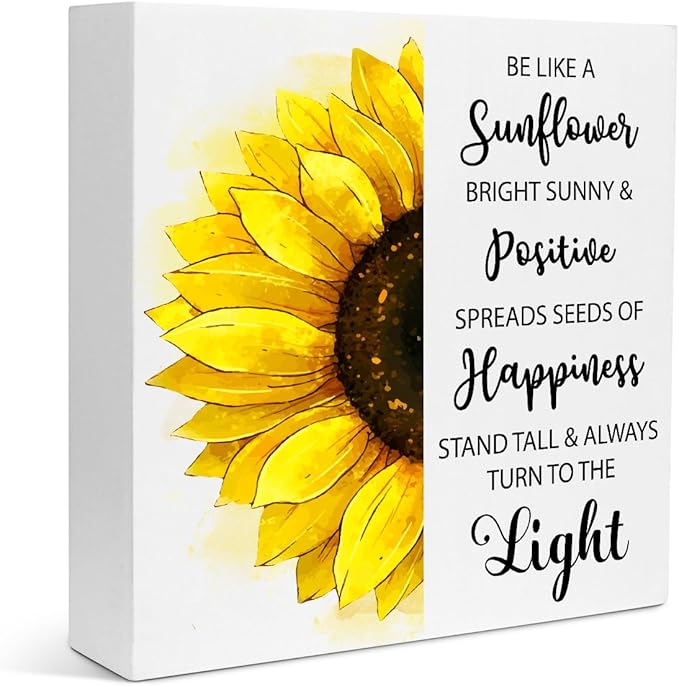 Creoate Sunflower Desk Decor, Inspirational Wood Block Sign Desk Decorations for Home Girls Room Dorm Office Desk Shelf Table Decor - Be Like a Sunflower Bright Sunny and Positive Uplifting Positive