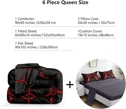 6 Pieces Gaming Bedding Set for Boys Gamer Comforter Set Queen Size,Game Controller Comforter for Boys Kids Adult 3D Gamepad Microfiber Bedding 6 Pieces Bed in A Bag Sets H50023,Queen