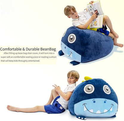 Dinosaur Bean Bag Chairs for Boys Room Decorations, Stuffed Animal Storage, Velvet Fabric Super Soft Large Size Cover Only