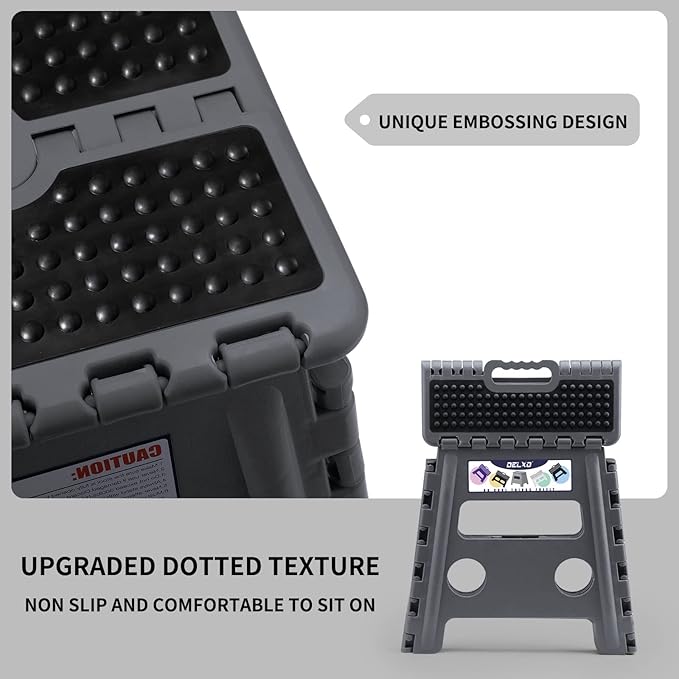 Delxo Folding Step Stool 13 inch Height Heavy Duty Foldable Step Stools for Adults and Kids,Kitchen Small Collapsible Fold Up Stepping Stool 1 Pack in Grey Dotted Texture