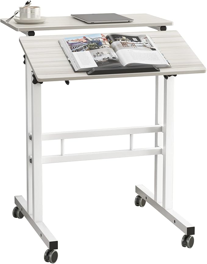 sogesfurniture Mobile Standing Desk Laptop Workstation on Wheels, Adjustable Computer Desk for Standing or Sitting, Maple 101-MP