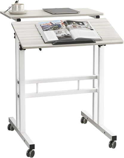 sogesfurniture Mobile Standing Desk Laptop Workstation on Wheels, Adjustable Computer Desk for Standing or Sitting, Maple 101-MP