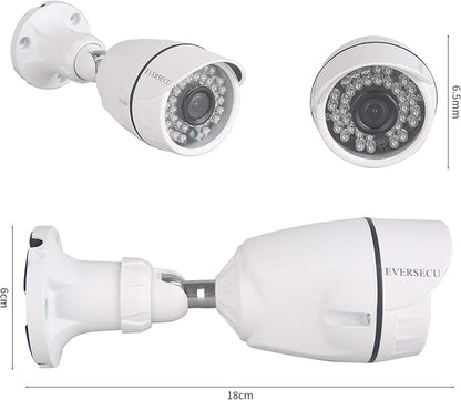 Eversecu 4 Channel Security Camera System 1080P Lite DVR and (4) 2.0MP 1080P Weatherproof Cameras Support Night Vison Weatherproof, Motion Alert, Smartphone, PC Easy Remote Access (NO HDD Included)