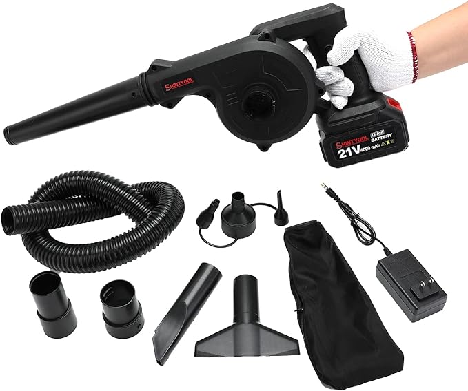 Mini Blower Black,2- in-1 Cordless Small Blower with 21v Lithium Battery,Compact Blower for Inflating,Blowing Leaf,Clearing Dust & Small Trash,Car,Computer Host,Hard to Clean Corner by SHINTYOOL