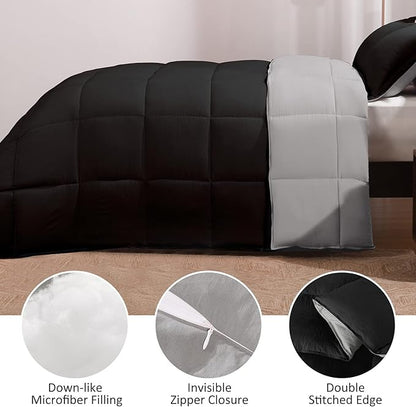 Basic Beyond Twin Comforter Set for Girls and Boys - Fluffy Twin Bed Comforter Set for All Seasons - Reversible Black and Grey Twin Comforter Set - 2 Pieces (1 Comforter + 1 Pillow Sham)
