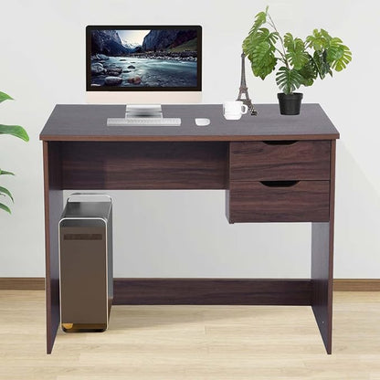 Home Office Computer Desk, 35.4" Small Study Writing Table, with Storage Drawers, Modern Teen Student Adult PC Table Desk, Walnut