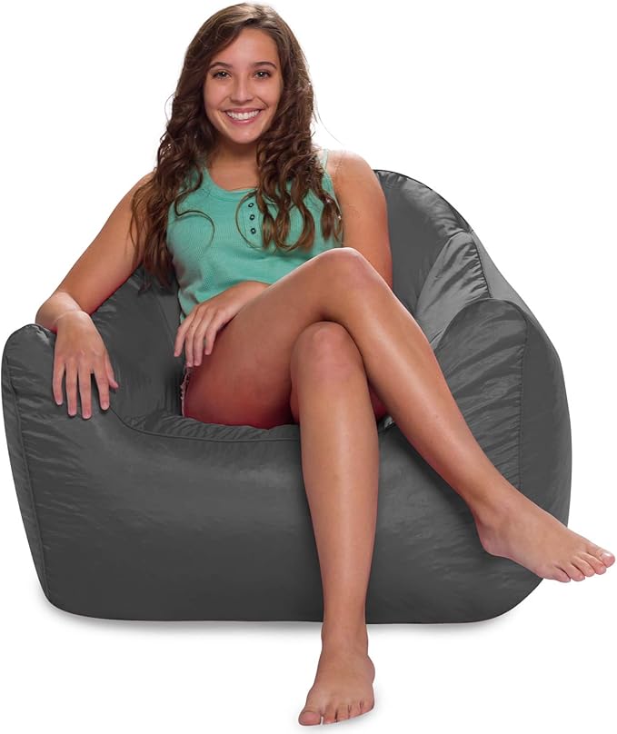 Posh Creations Structured Comfy Seat for Playrooms and Bedrooms, Large Bean Bag Chair, Malibu Lounge, Charcoal Gray