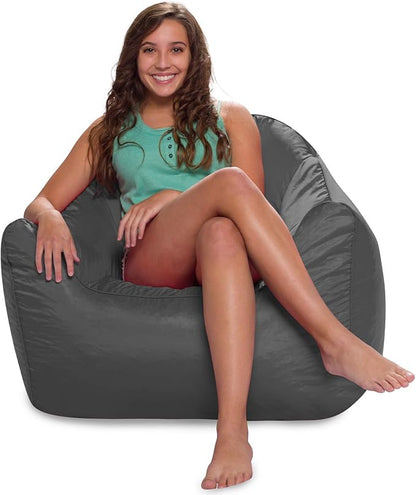 Posh Creations Structured Comfy Seat for Playrooms and Bedrooms, Large Bean Bag Chair, Malibu Lounge, Charcoal Gray