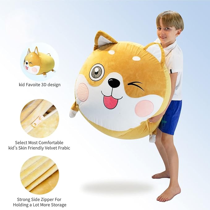 Shiba Inu Dog Stuffed Animal Storage for Children Room Decorations, Boys and Girls Bean Bag Chairs, Toys Organizers, Velvet Fabric Super Soft Large Size Cover Only