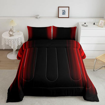 Feelyou Abstract Ombre Women Comforter Set Kids Teens Red and Black Bedding Set Room Decor 3Pcs King Size